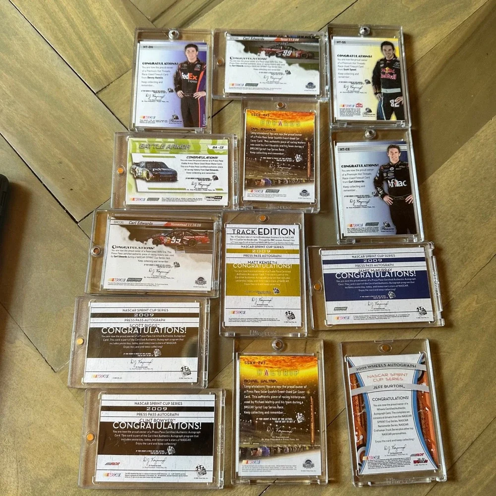 13pc 2009 NASCAR Card Lot Autographs Relics Kenseth Edwards Hamlin Waltrip